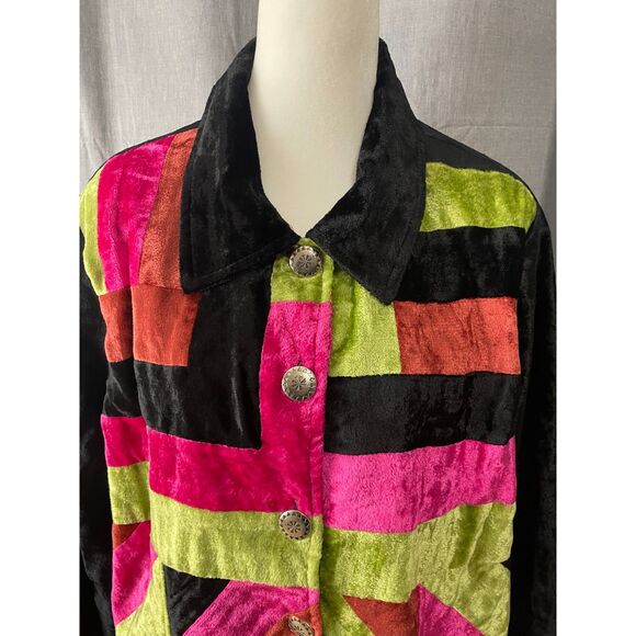 BFA Classics Velvet Patchwork Jacket L Multicolor Retro Boho Statement Sz L - Picture 3 of 8